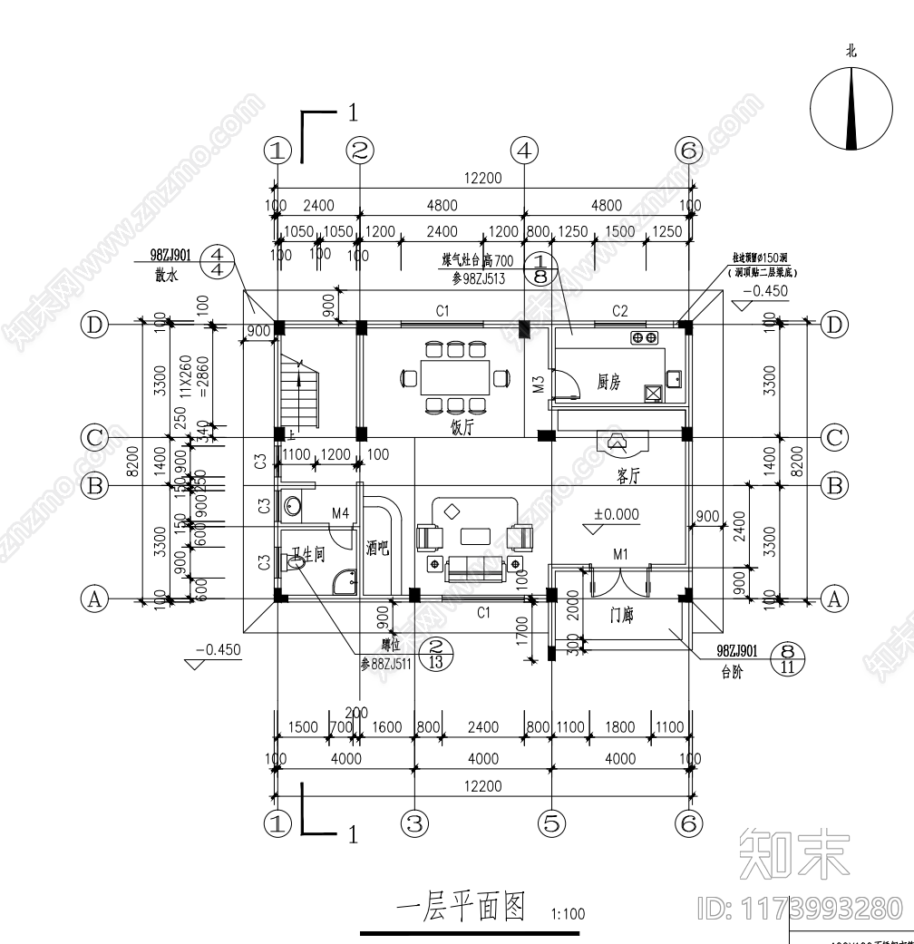 现代别墅建筑cad施工图下载【ID:1173993280】