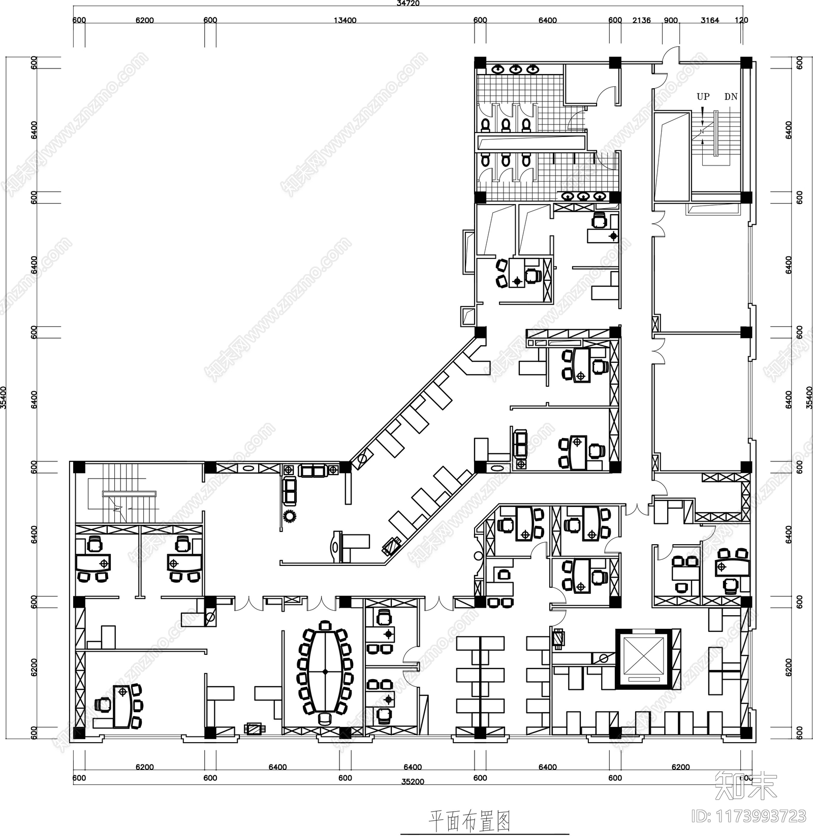 简约整体办公空间cad施工图下载【ID:1173993723】