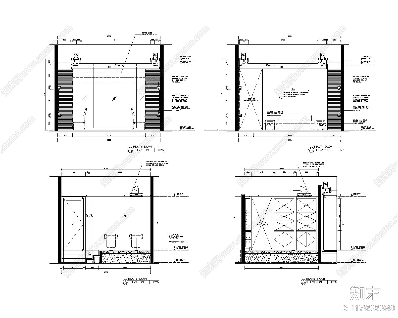 现代美容院cad施工图下载【ID:1173999349】