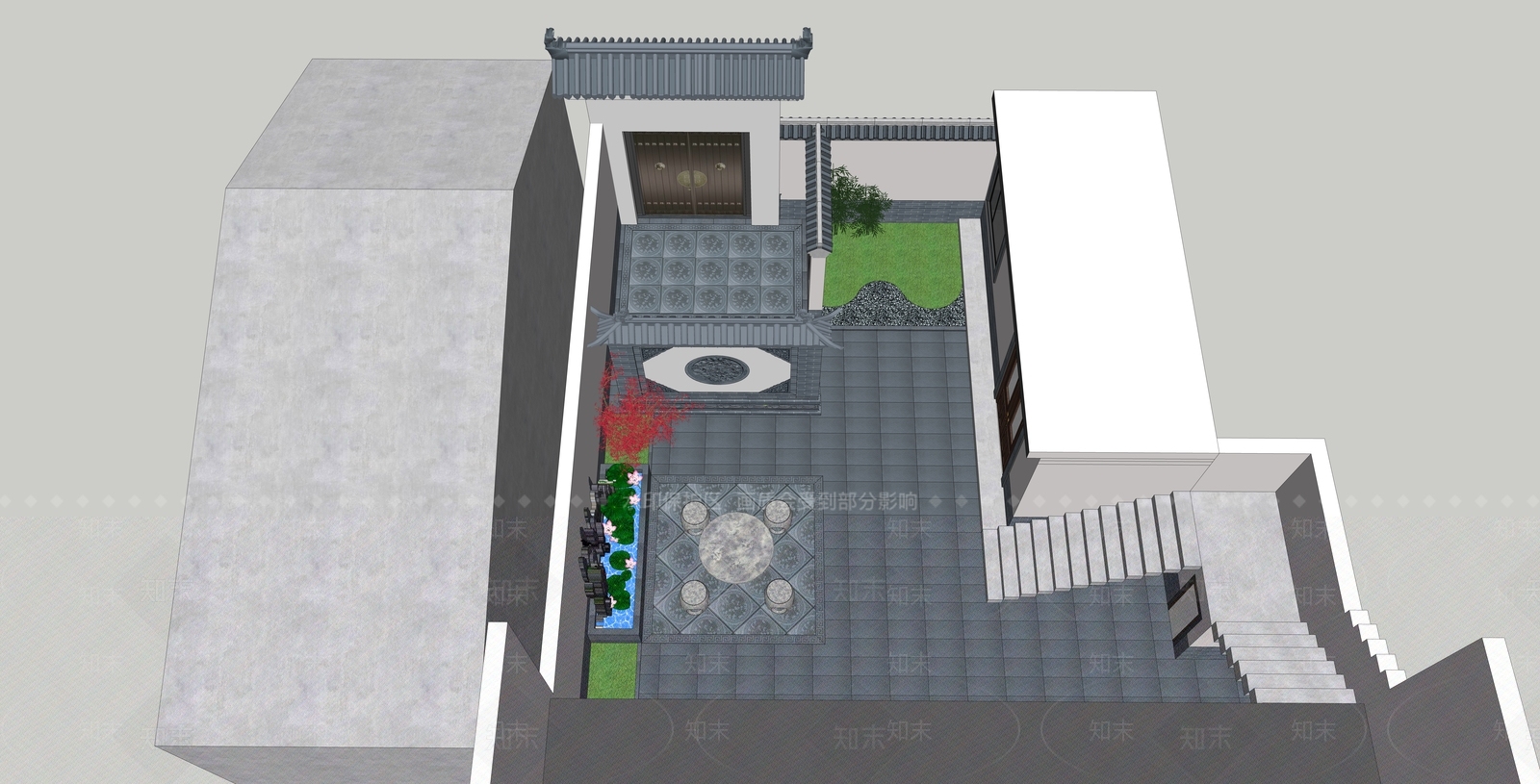 中式乡村庭院SU模型下载【ID:1174003660】