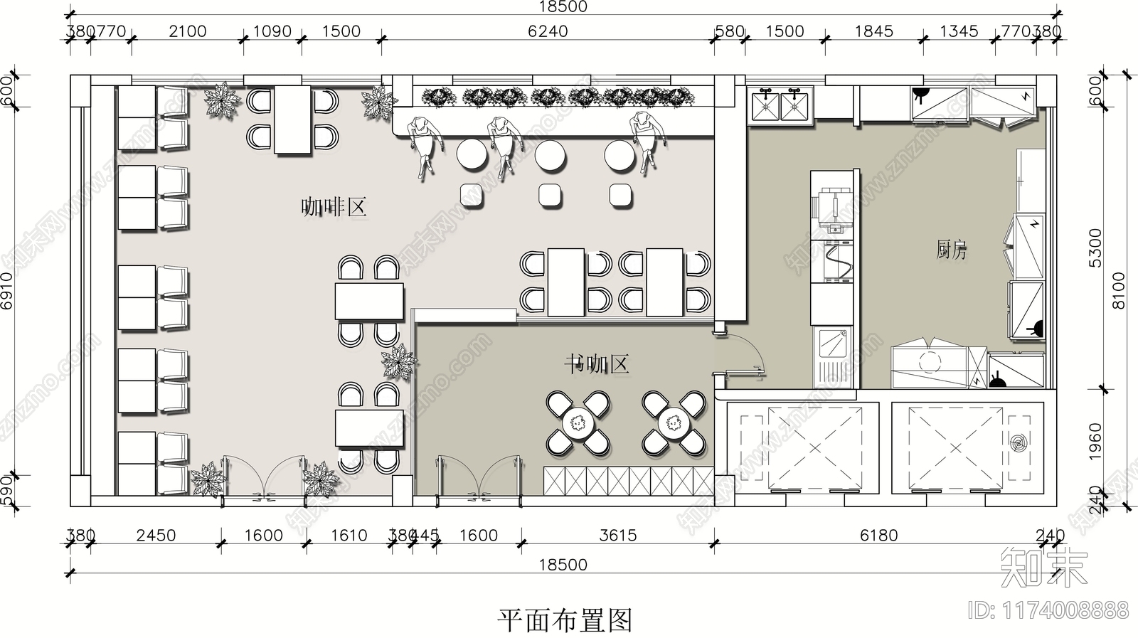 北欧咖啡厅cad施工图下载【ID:1174008888】