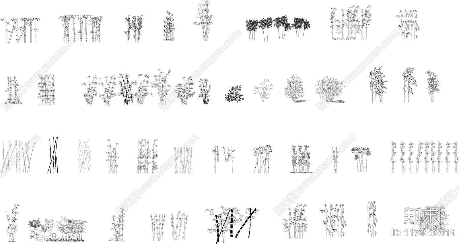 新中式现代植物配置图库施工图下载【ID:1174102119】