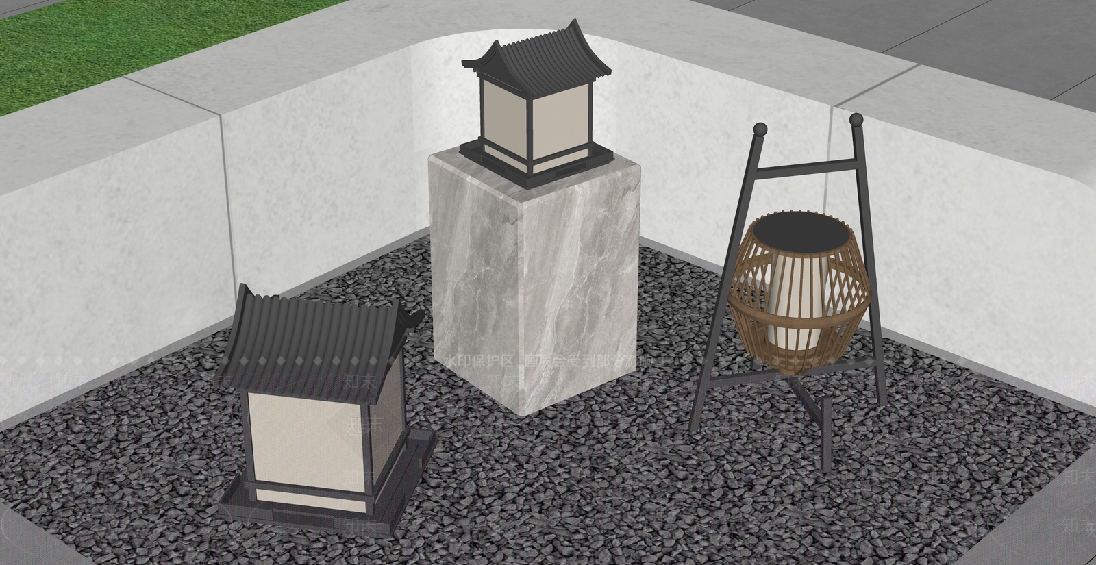 现代新中式景观灯SU模型下载【ID:1174013646】