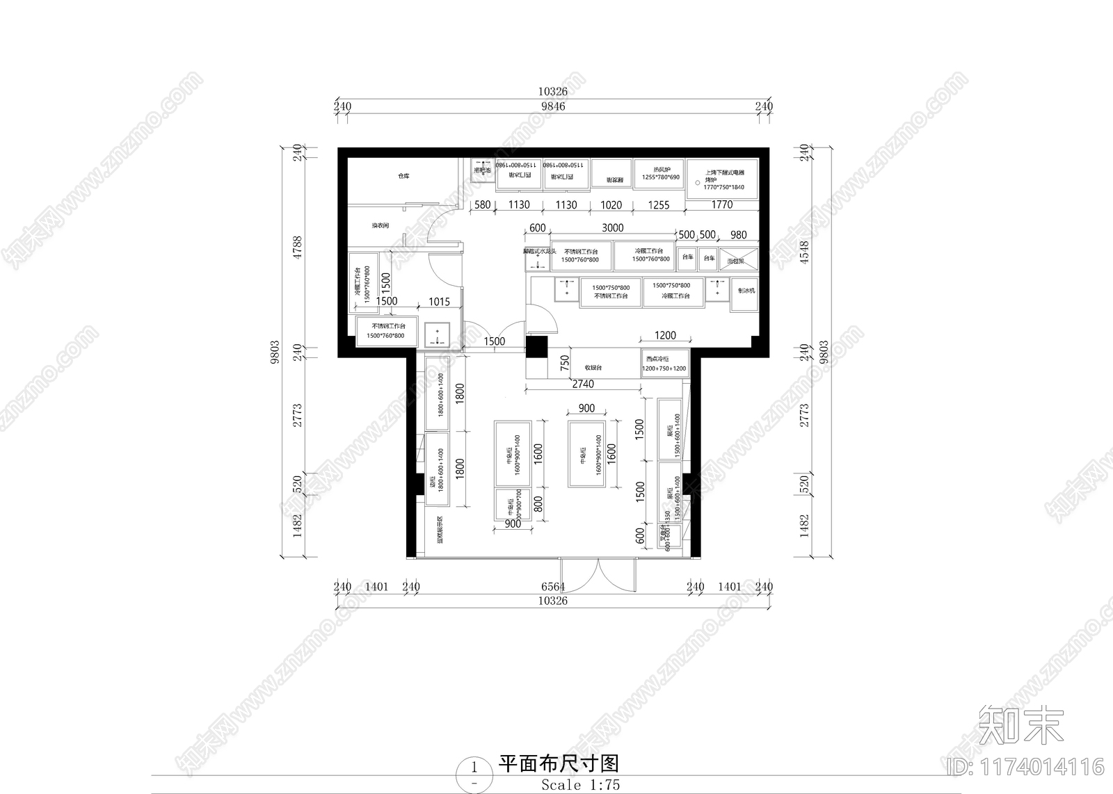 现代蛋糕店cad施工图下载【ID:1174014116】