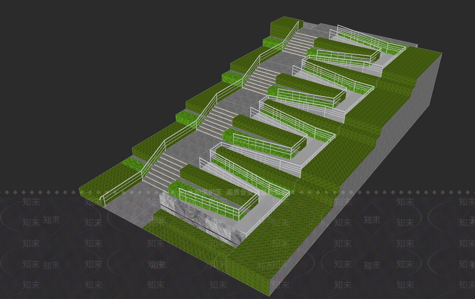 现代台阶景观SU模型下载【ID:1174016256】
