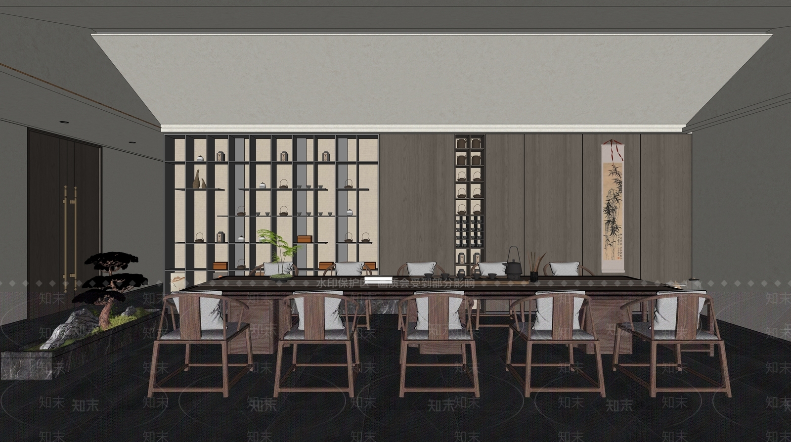 新中式会所SU模型下载【ID:1174027660】
