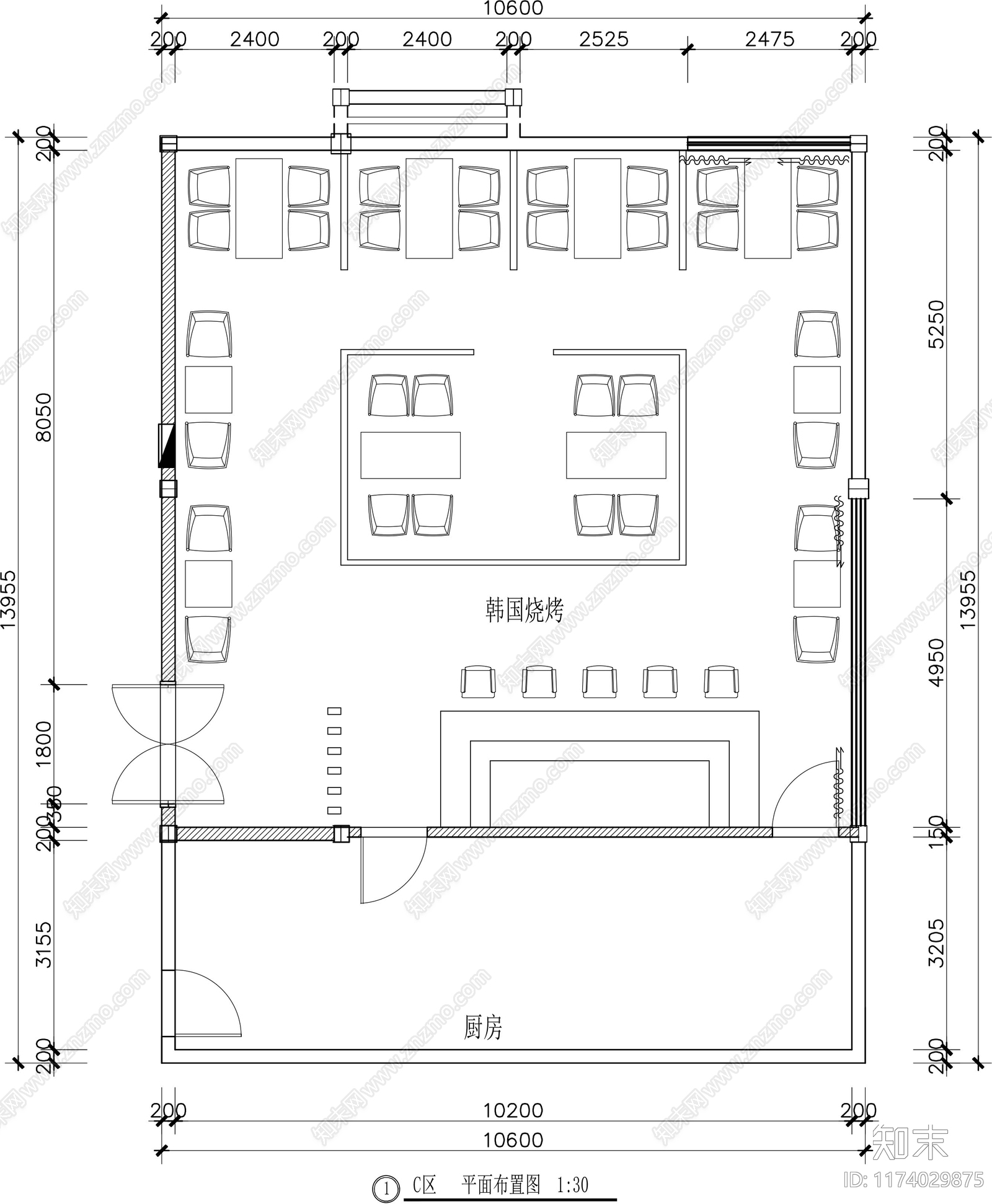 简约烤肉店施工图下载【ID:1174029875】