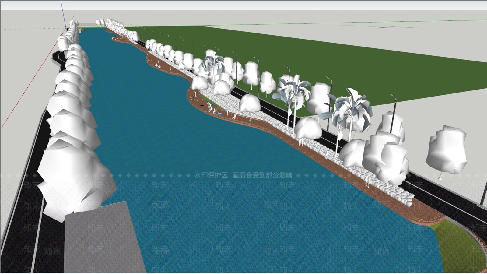 现代滨水景观SU模型下载【ID:1174036988】