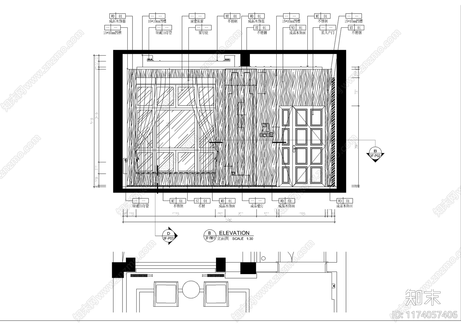 现代客厅cad施工图下载【ID:1174057406】