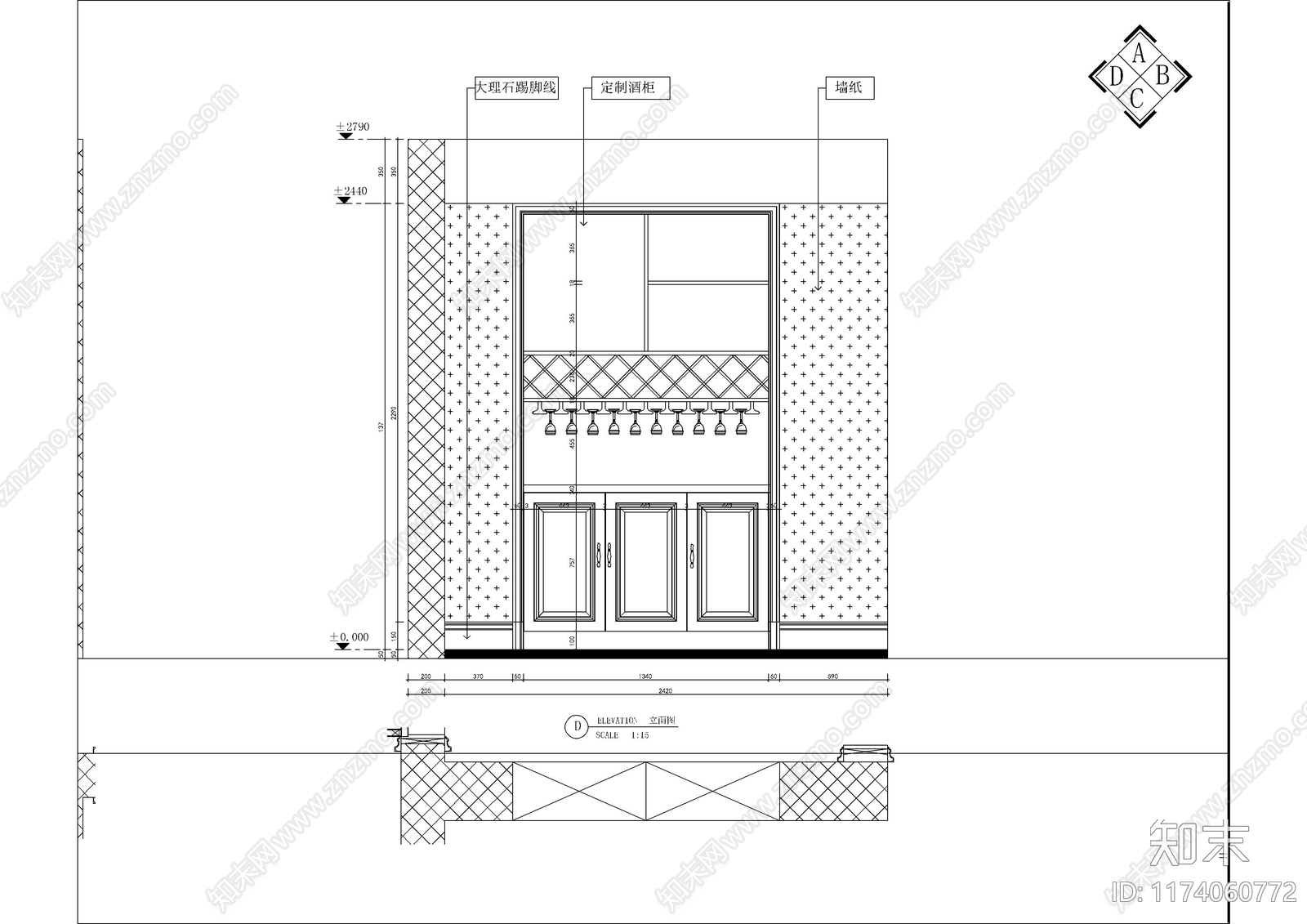 现代客厅cad施工图下载【ID:1174060772】