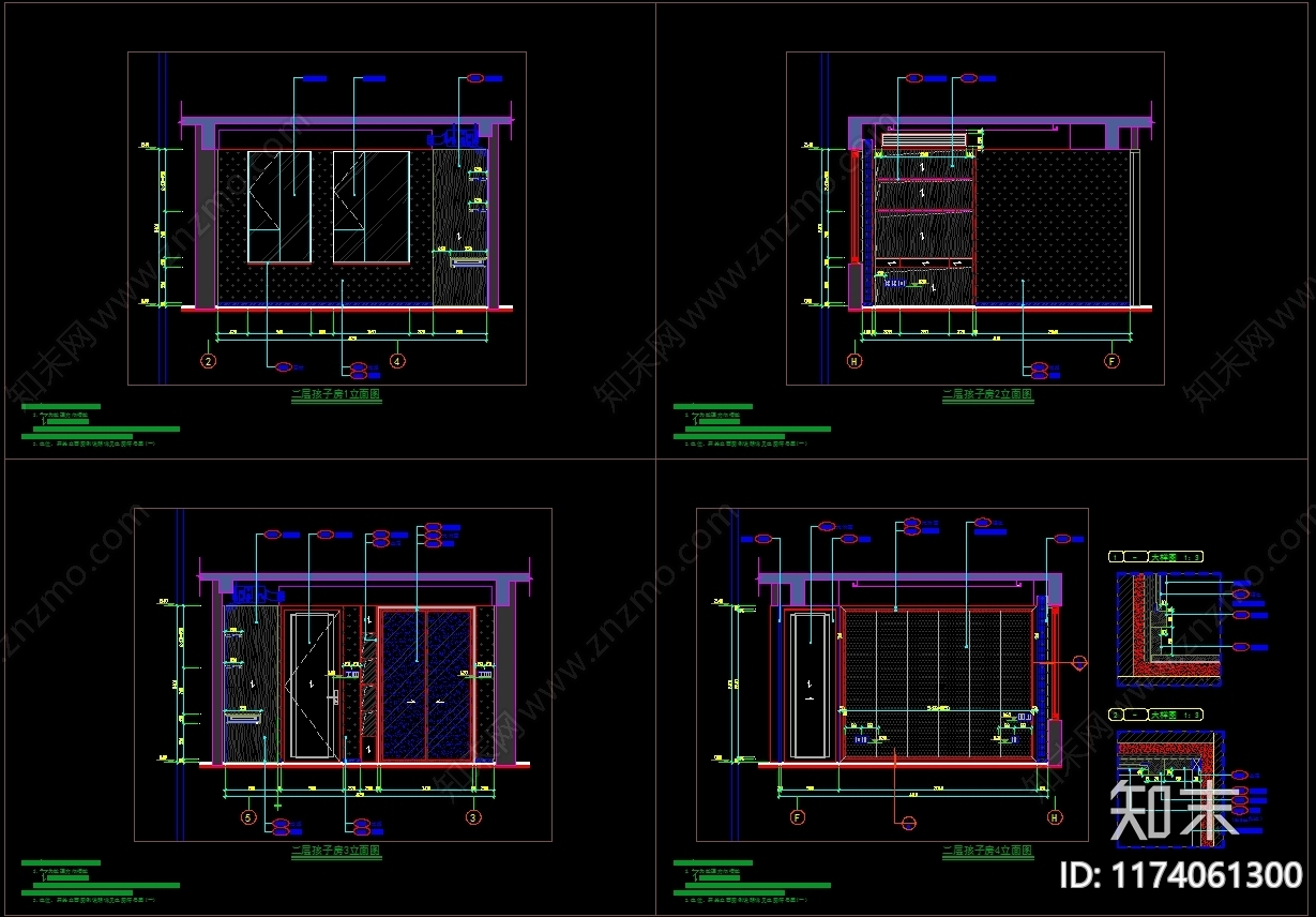 现代卧室cad施工图下载【ID:1174061300】