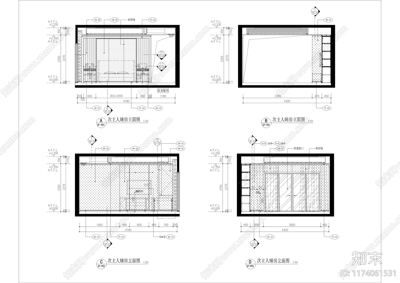 现代卧室cad施工图下载【ID:1174061531】