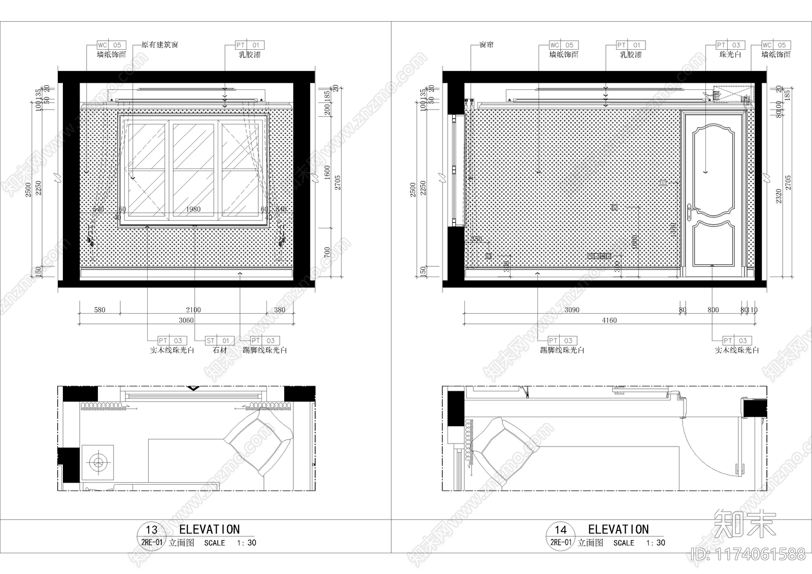 现代卧室cad施工图下载【ID:1174061588】