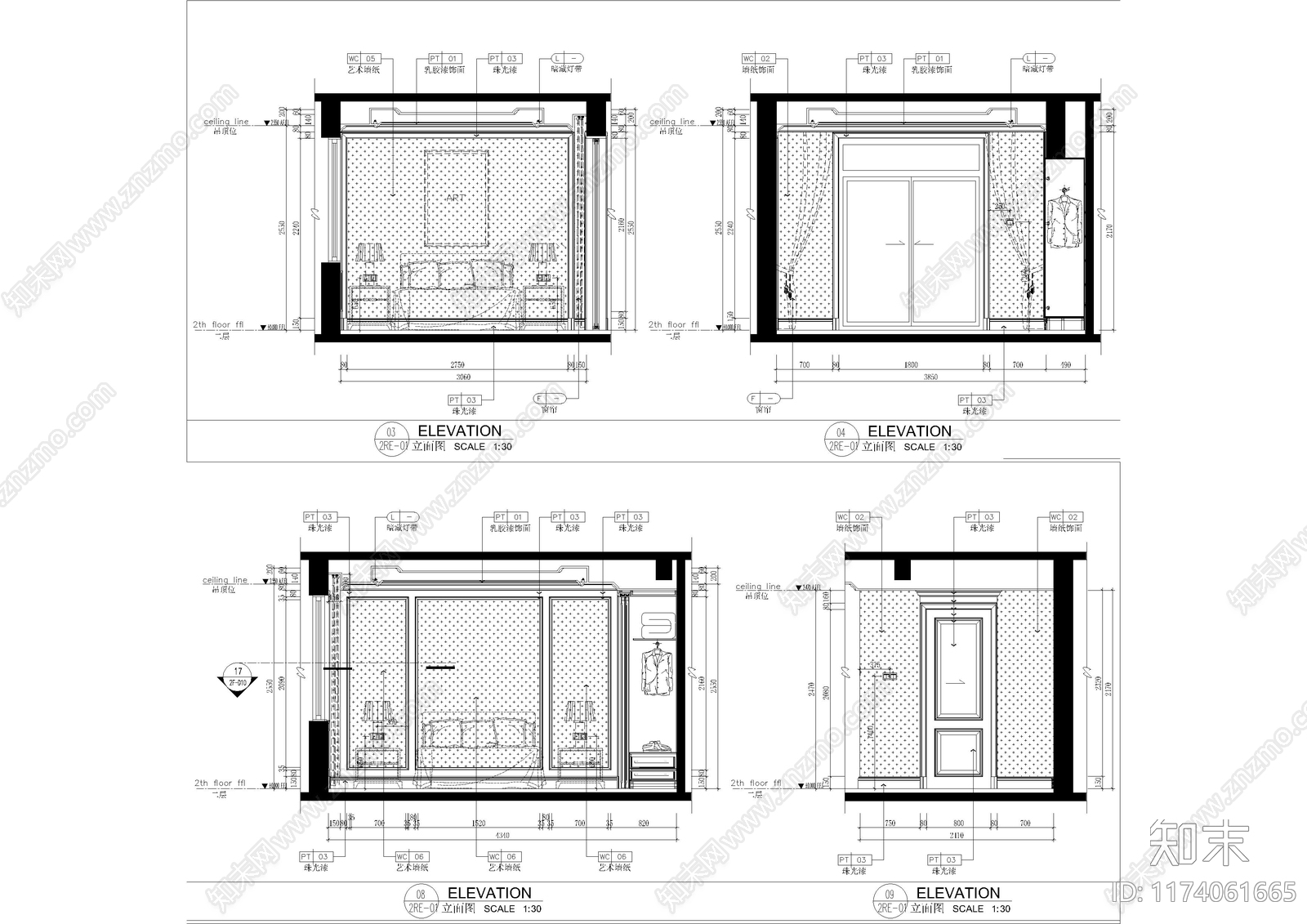 现代卧室cad施工图下载【ID:1174061665】