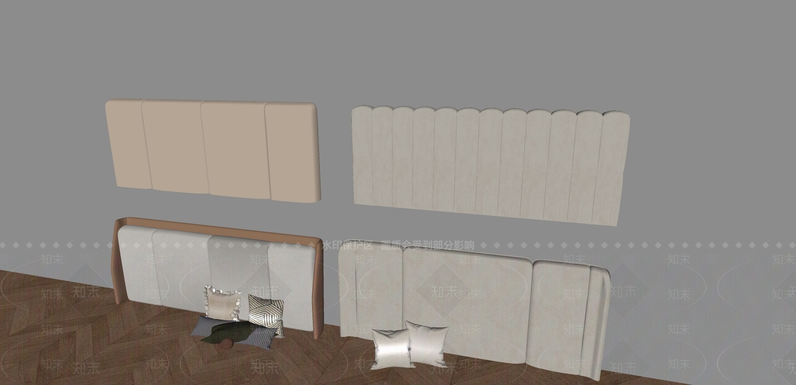 现代奶油床品SU模型下载【ID:1174069256】