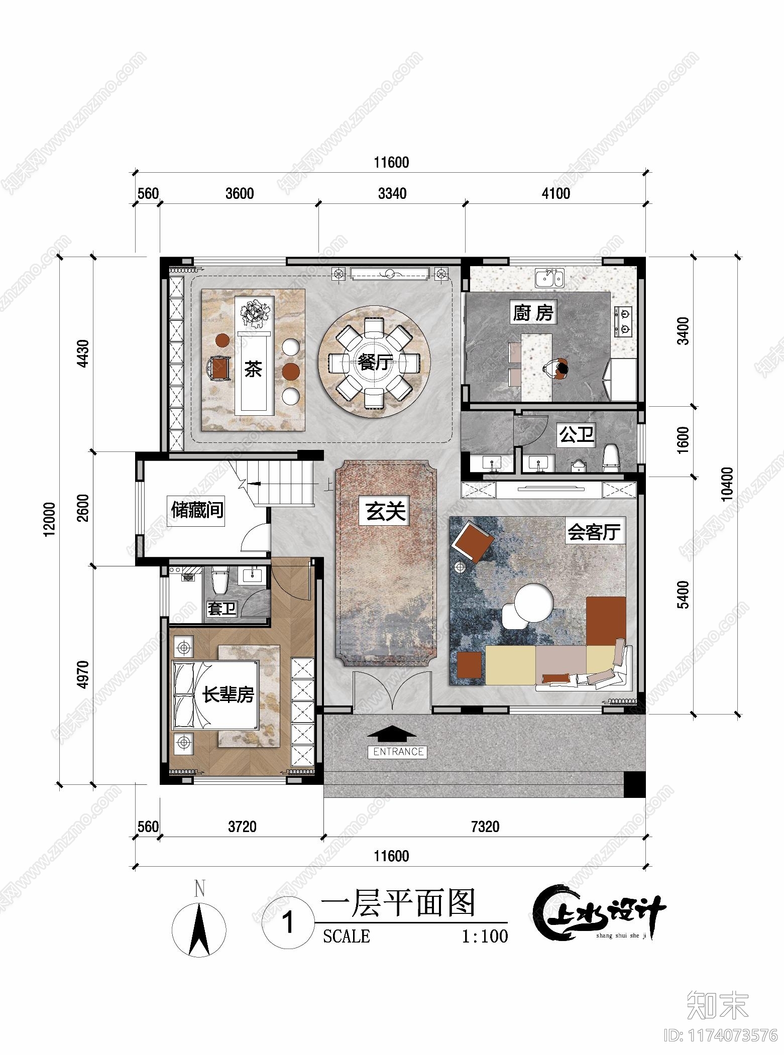 现代中式别墅建筑施工图下载【ID:1174073576】