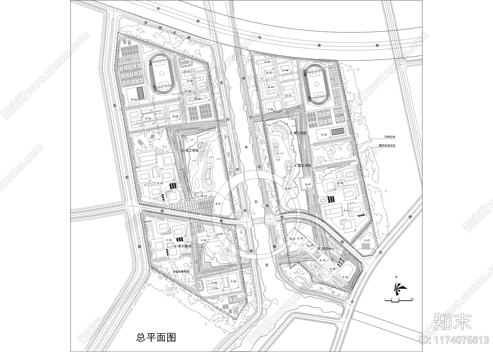 现代校园景观cad施工图下载【ID:1174076813】