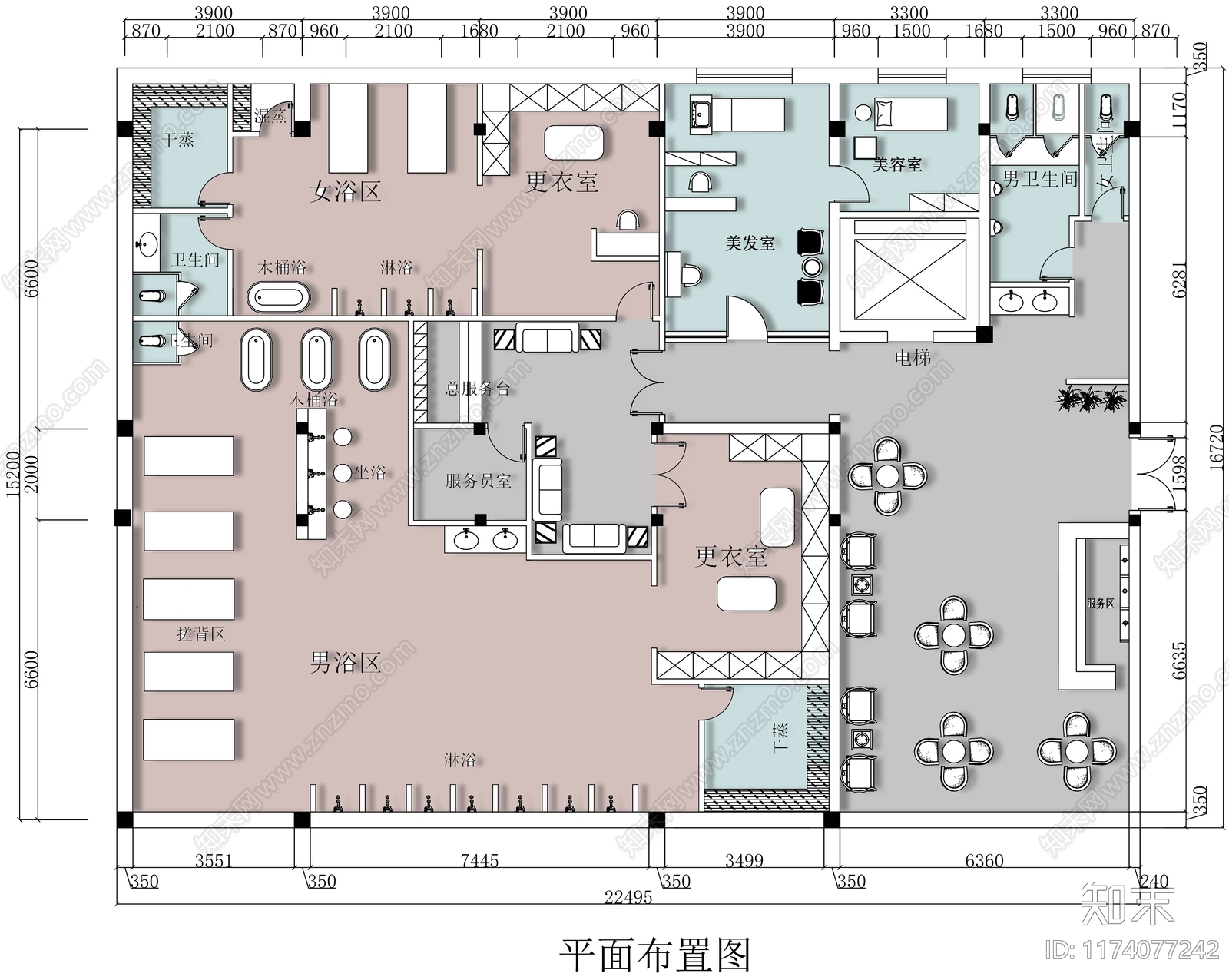 现代洗浴中心施工图下载【ID:1174077242】