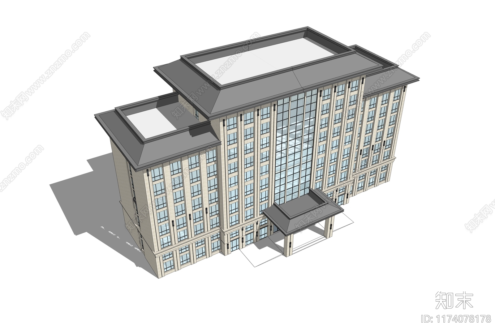 现代新中式办公楼SU模型下载【ID:1174078178】