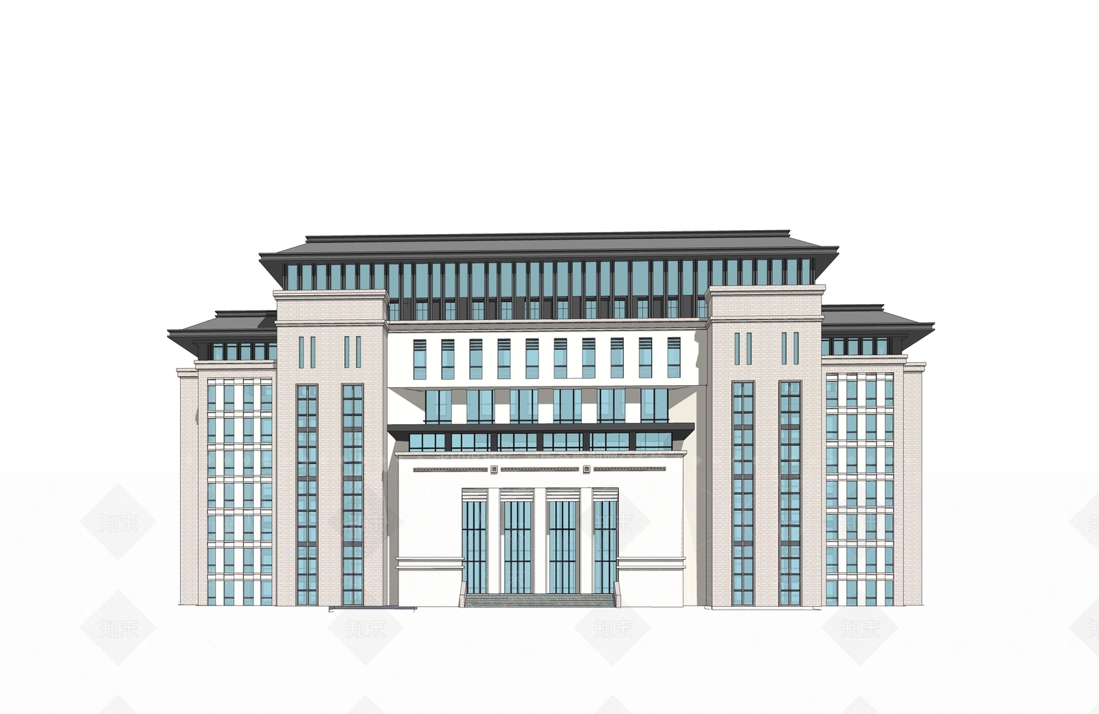 新中式办公楼SU模型下载【ID:1174078283】