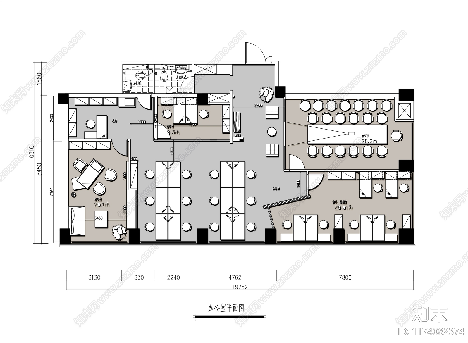 现代办公室cad施工图下载【ID:1174082374】