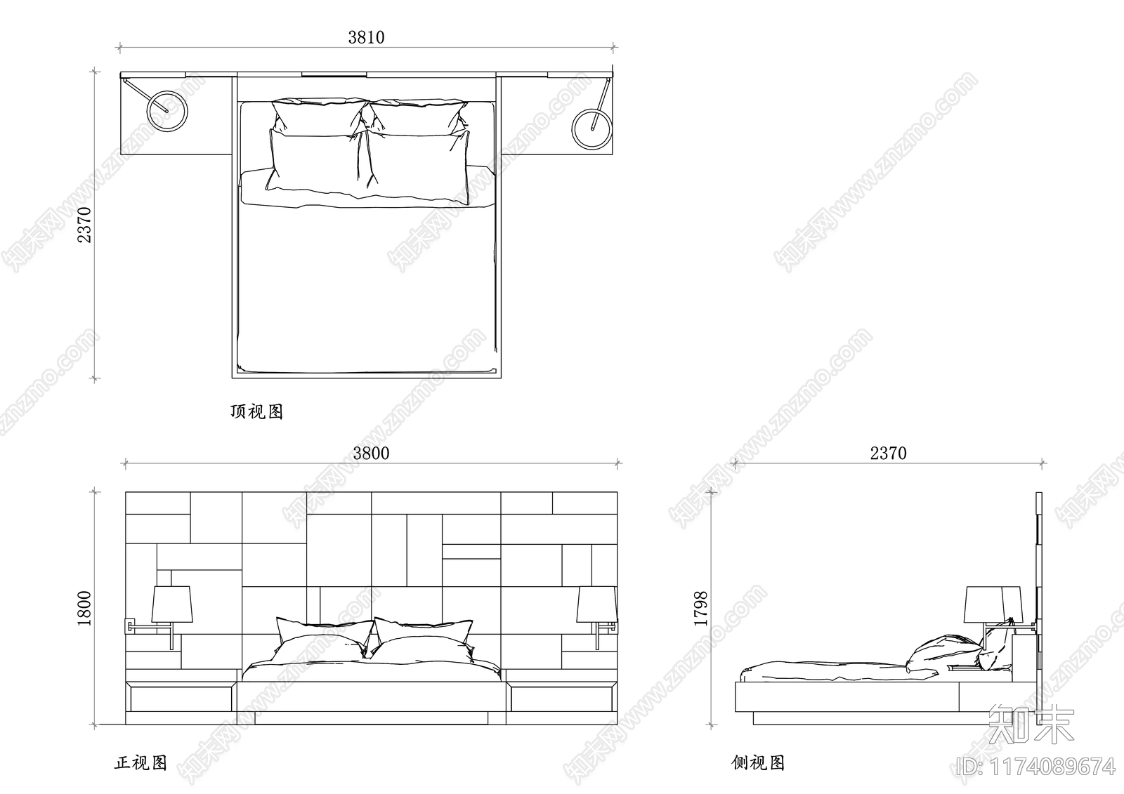 现代床施工图下载【ID:1174089674】