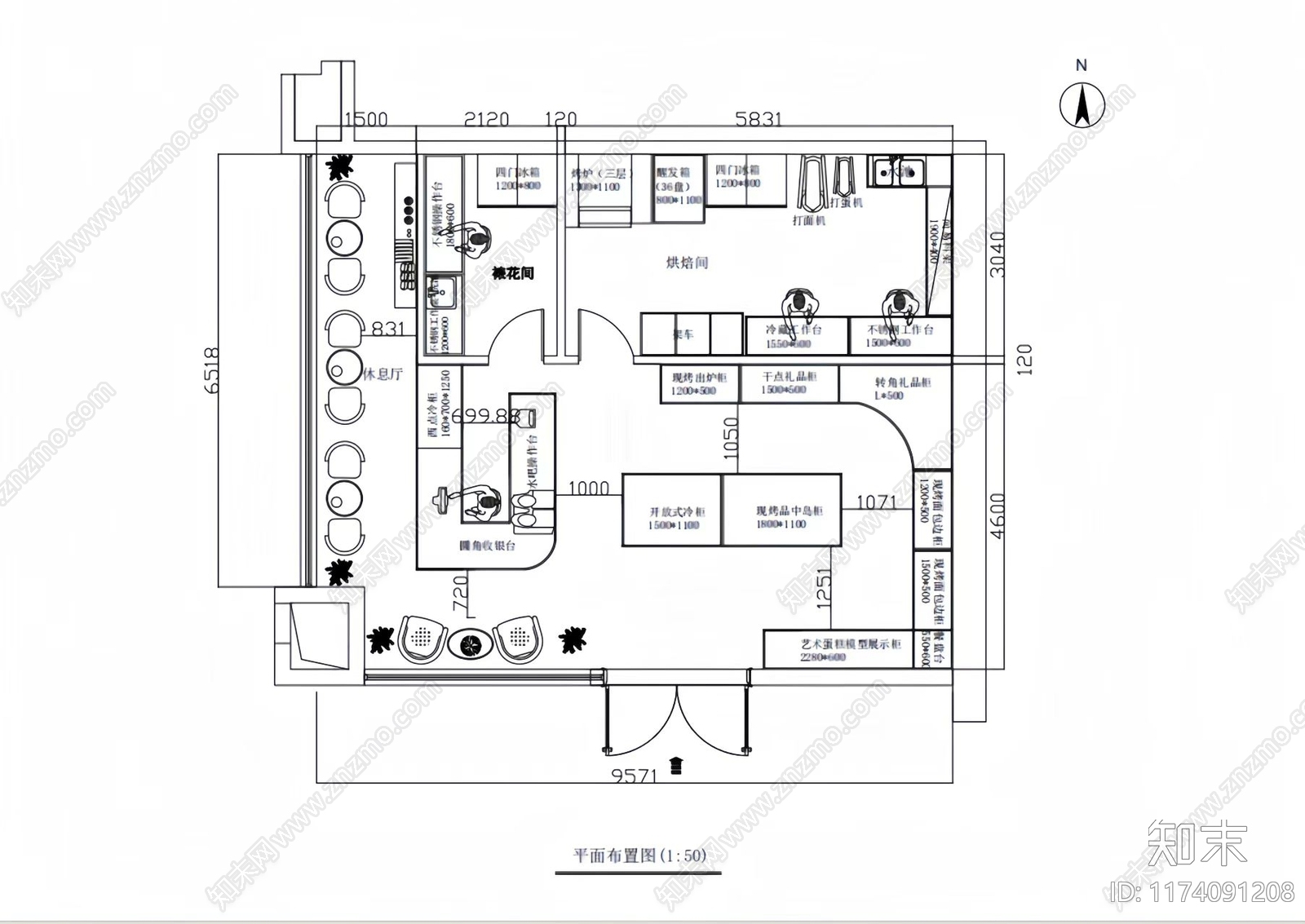 法式奶油蛋糕店施工图下载【ID:1174091208】