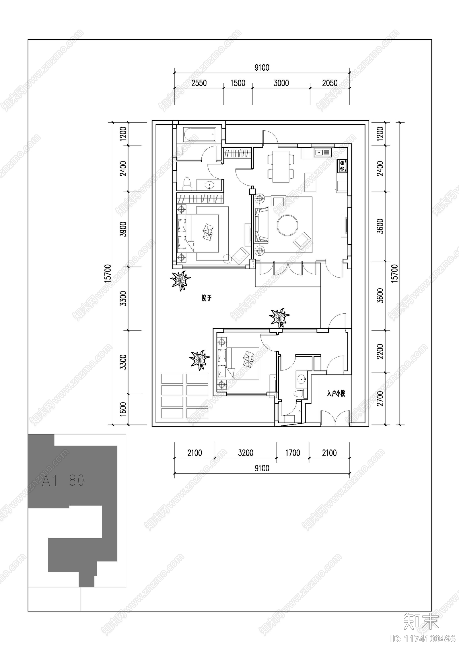 新中式中式别墅建筑施工图下载【ID:1174100496】