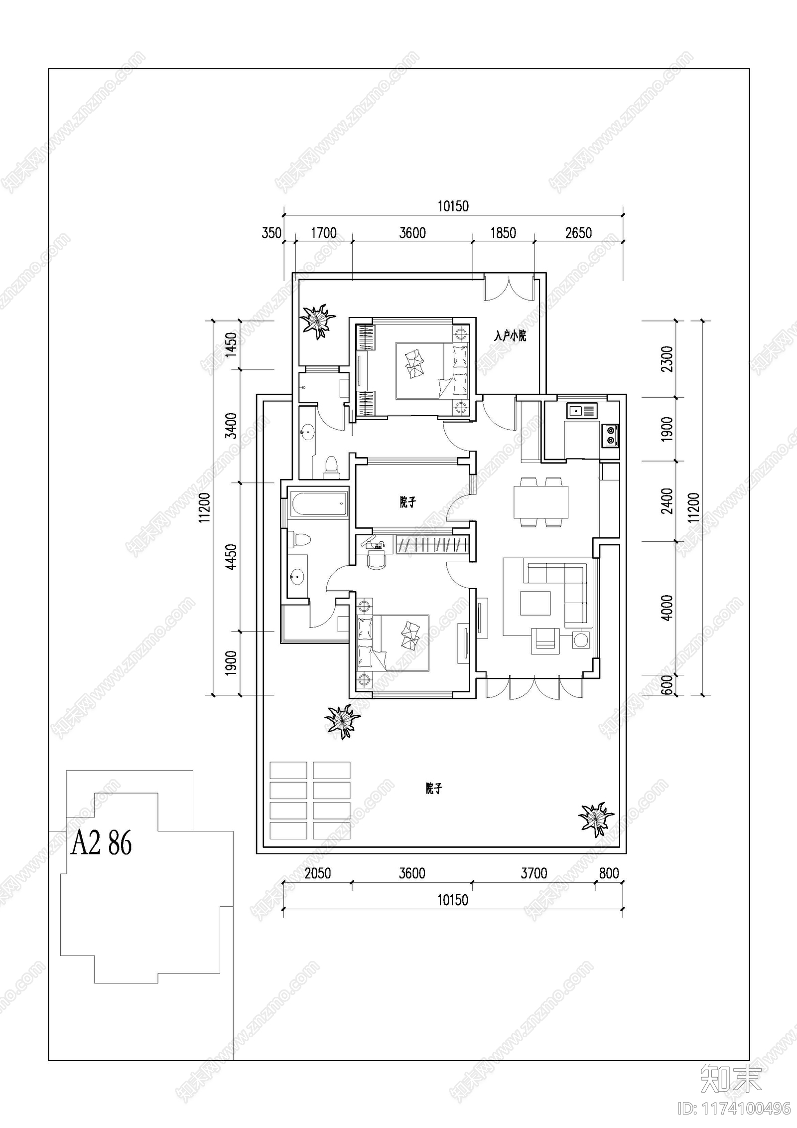 新中式中式别墅建筑施工图下载【ID:1174100496】