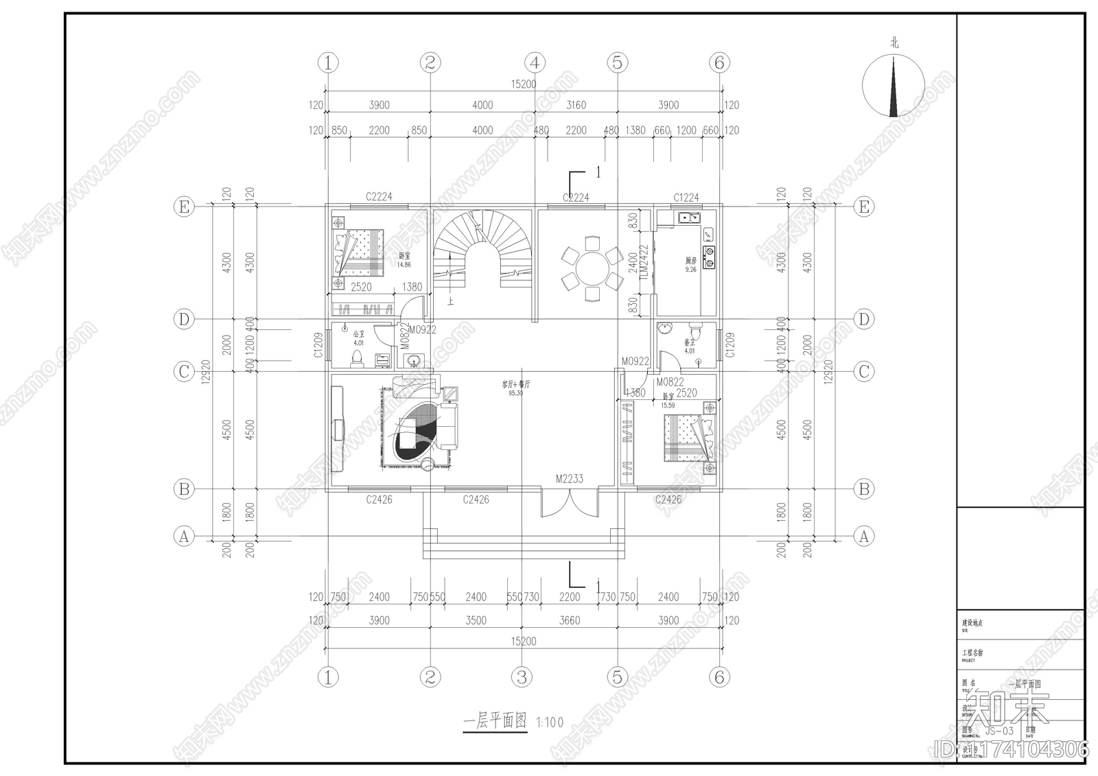 欧式别墅建筑cad施工图下载【ID:1174104306】