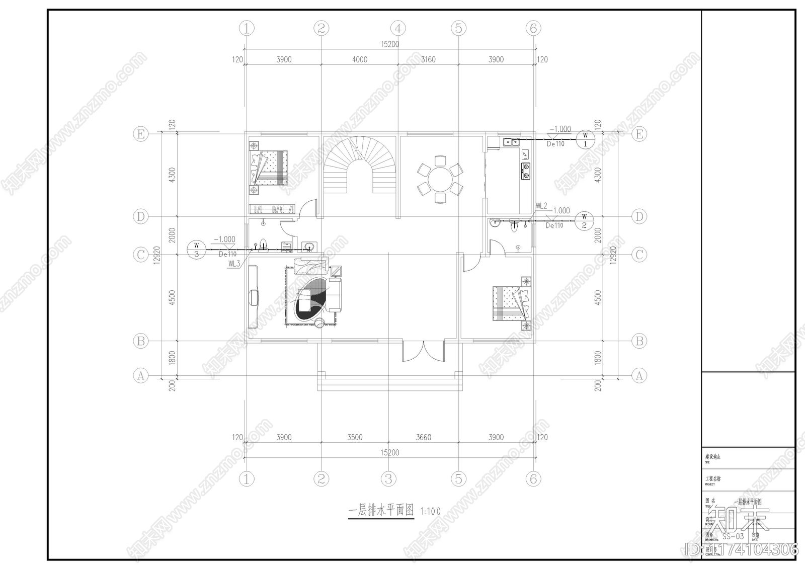 欧式别墅建筑cad施工图下载【ID:1174104306】