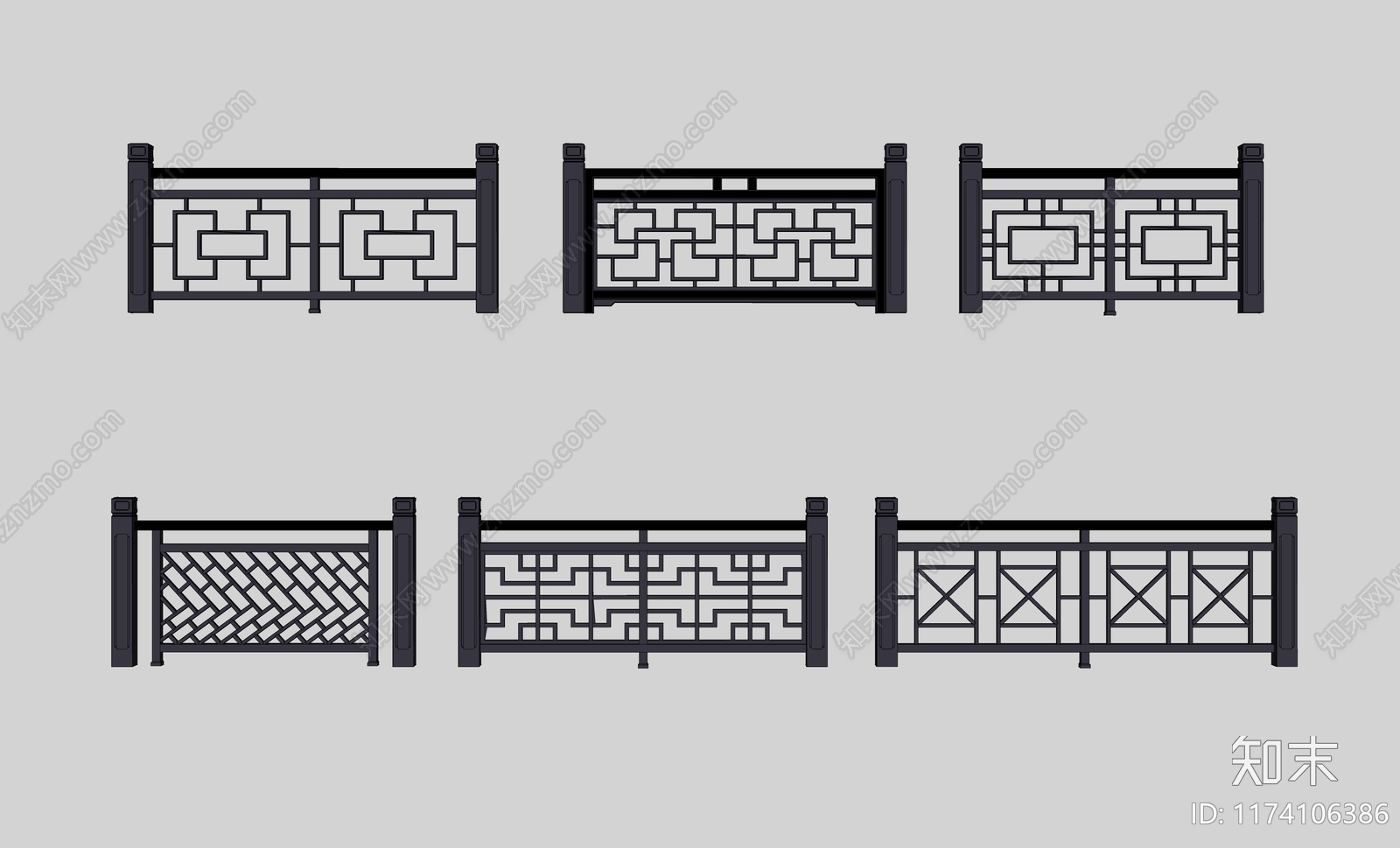 新中式围栏护栏SU模型下载【ID:1174106386】