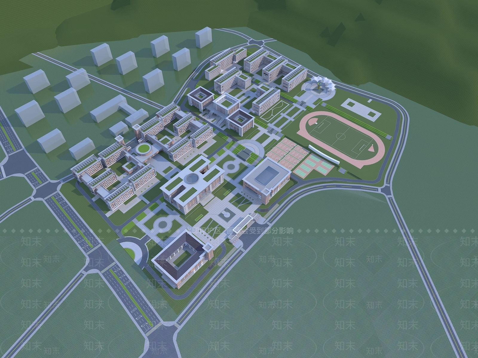 现代学校外观3D模型下载【ID:1174111372】