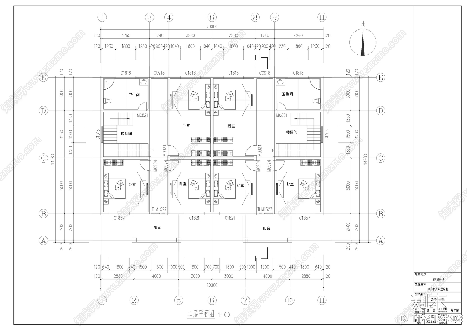 简欧别墅建筑cad施工图下载【ID:1174121308】