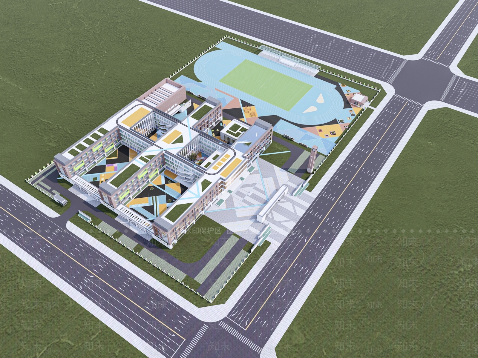 现代中式学校建筑SU模型下载【ID:1174121466】