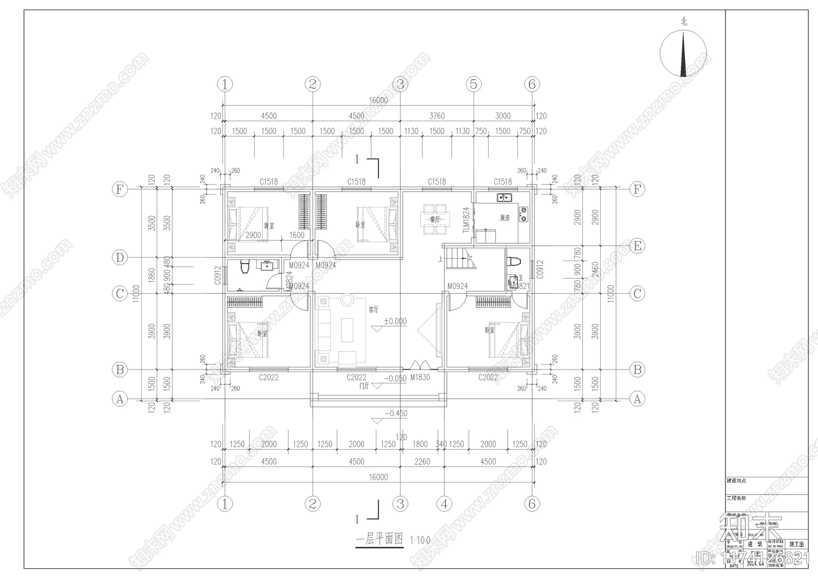 新中式别墅建筑cad施工图下载【ID:1174126821】