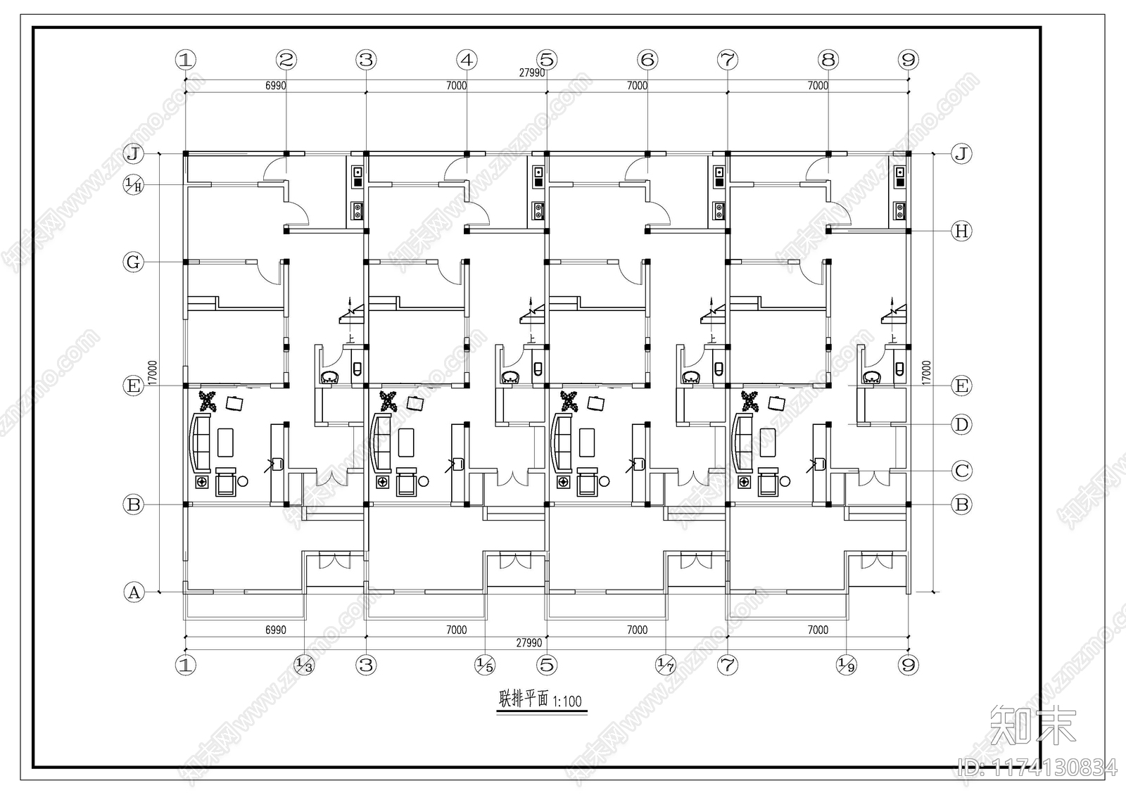 现代别墅建筑施工图下载【ID:1174130834】