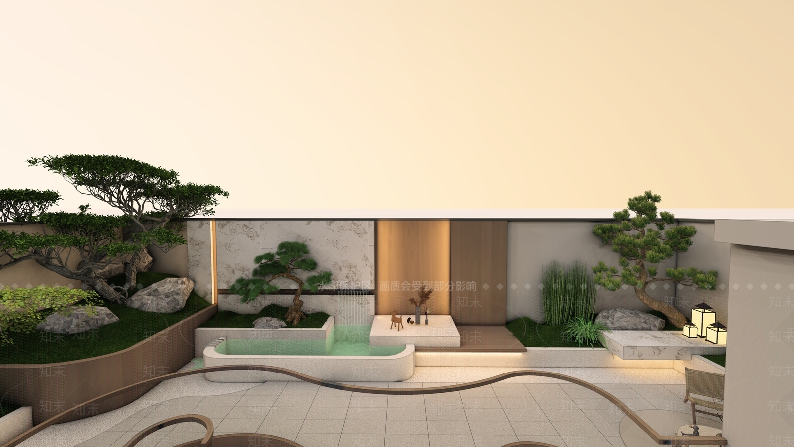 现代轻奢别墅庭院SU模型下载【ID:1174759974】