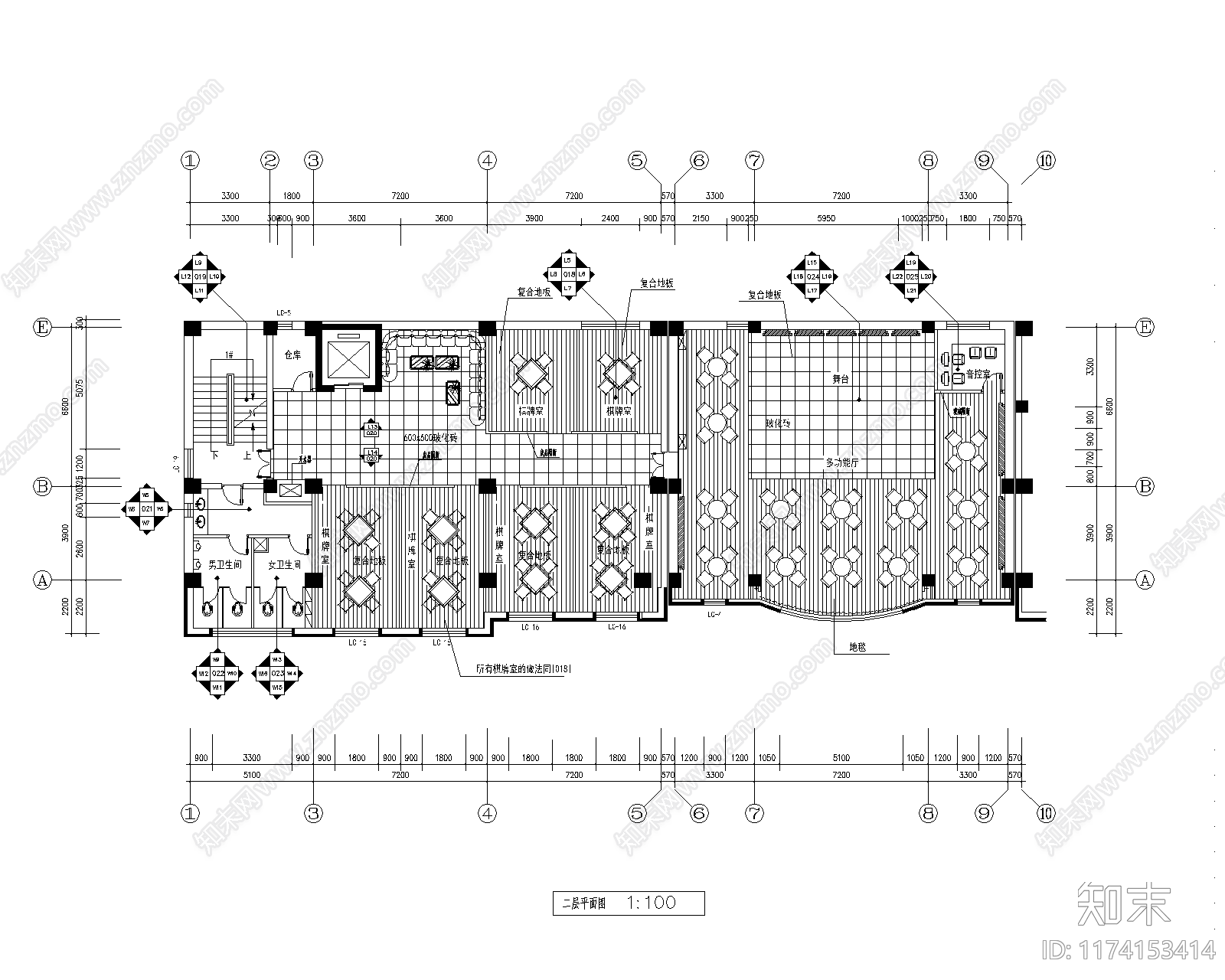 现代活动中心cad施工图下载【ID:1174153414】