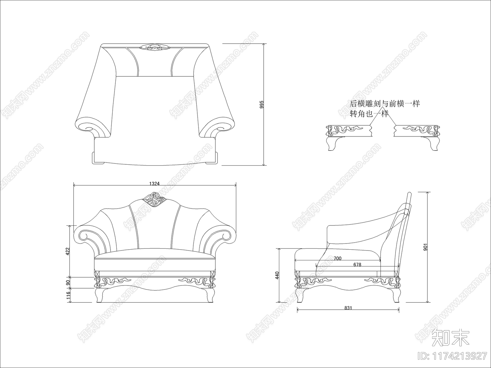 现代沙发cad施工图下载【ID:1174213927】