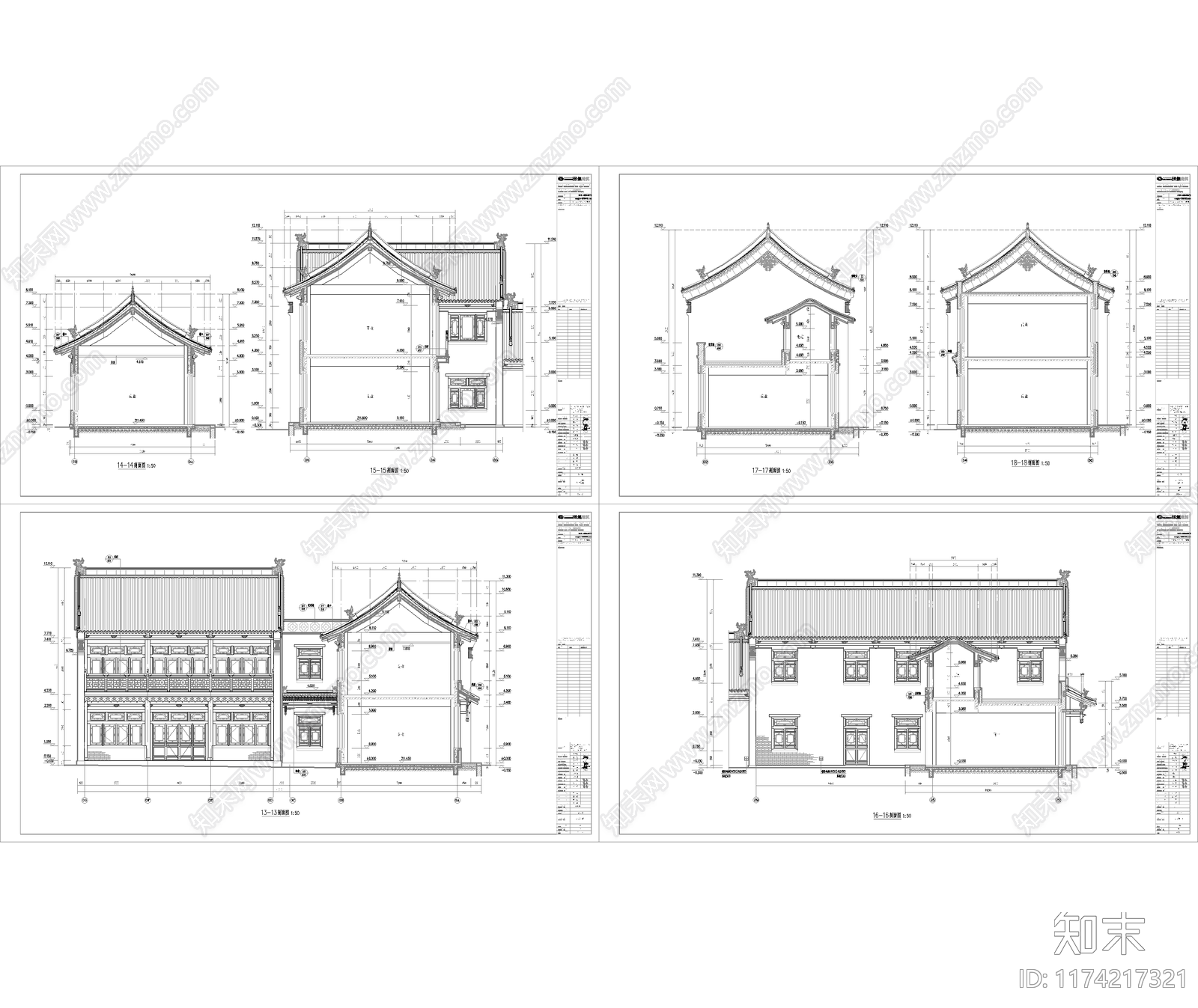 中式新中式商业街cad施工图下载【ID:1174217321】