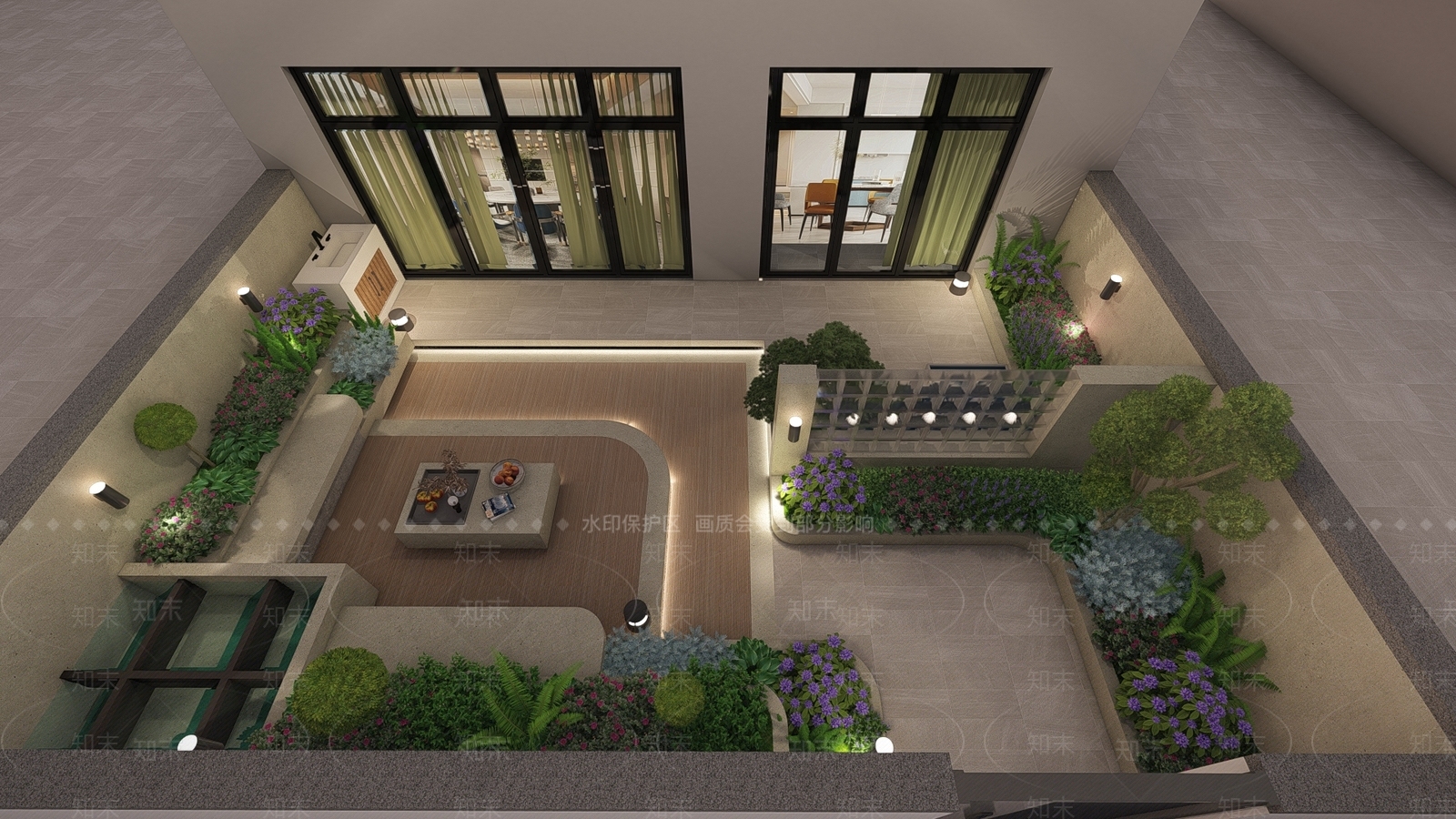 现代奶油屋顶花园SU模型下载【ID:1174221678】