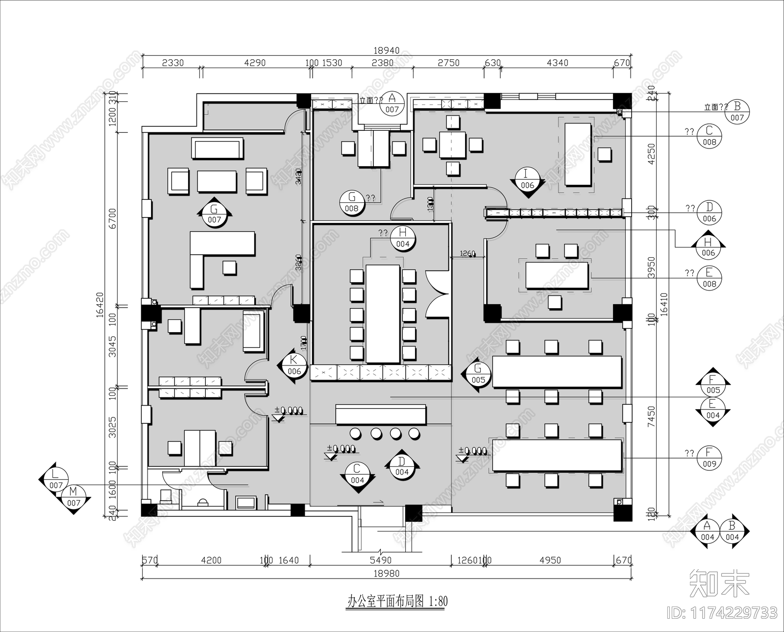 现代办公室cad施工图下载【ID:1174229733】