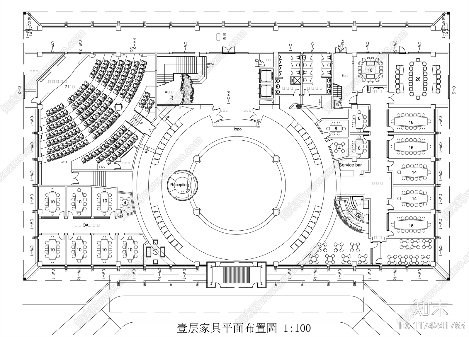 现代办公室cad施工图下载【ID:1174241765】