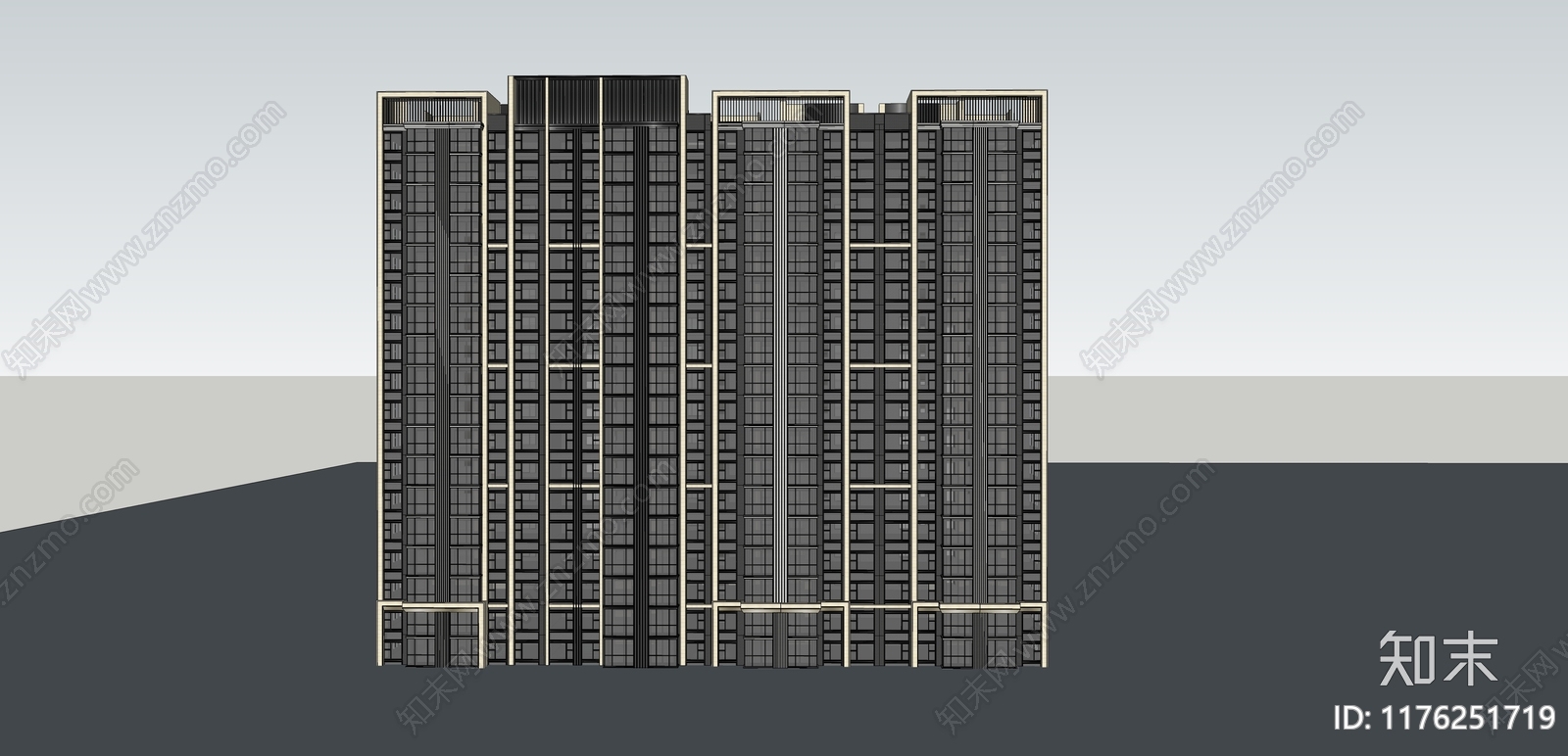 现代新中式高层住宅SU模型下载【ID:1176251719】