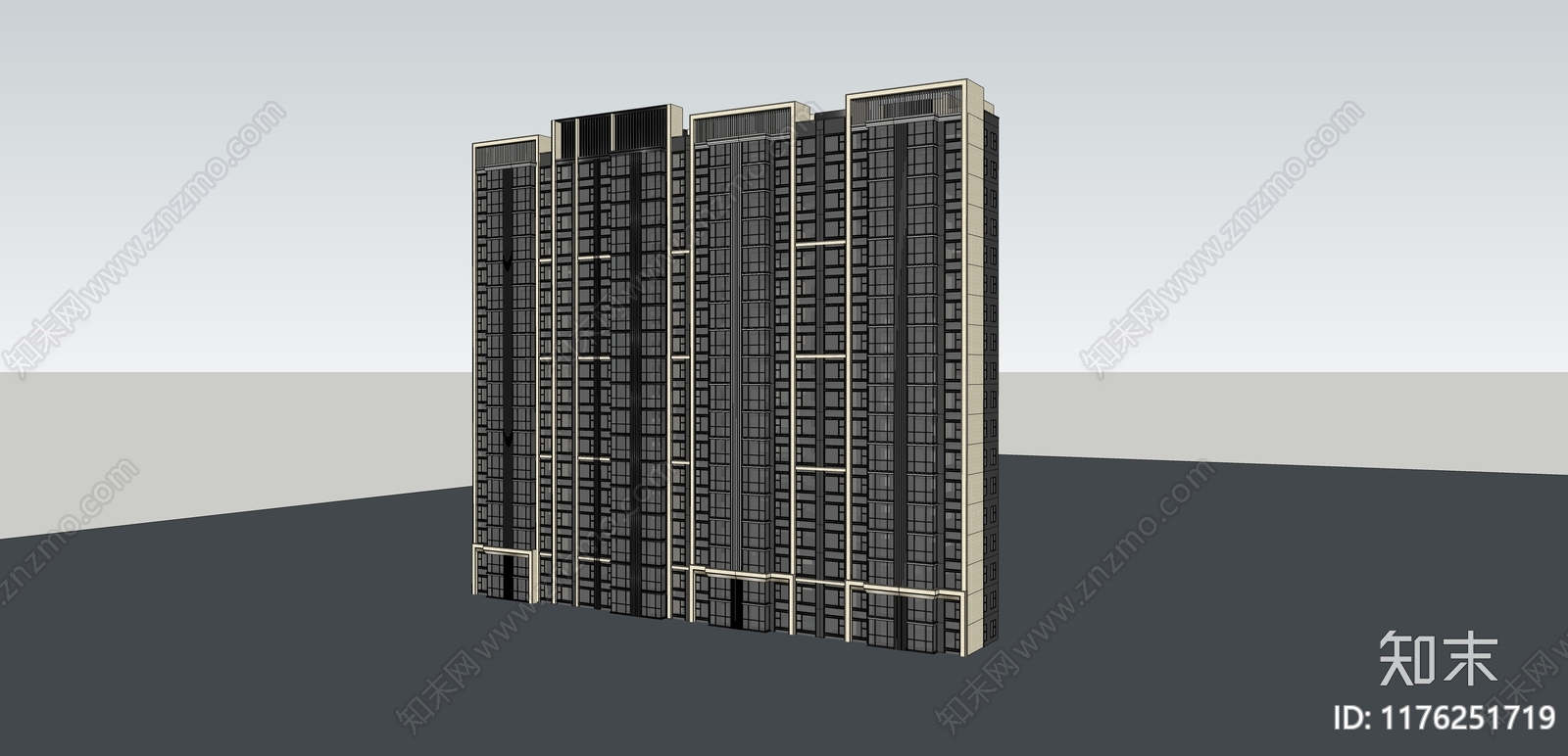 现代新中式高层住宅SU模型下载【ID:1176251719】