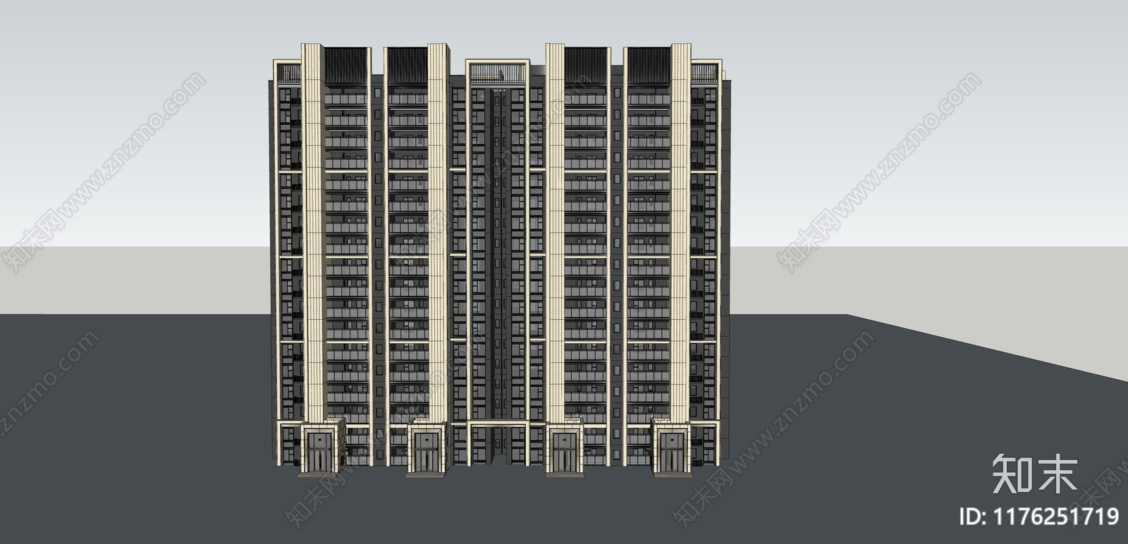 现代新中式高层住宅SU模型下载【ID:1176251719】