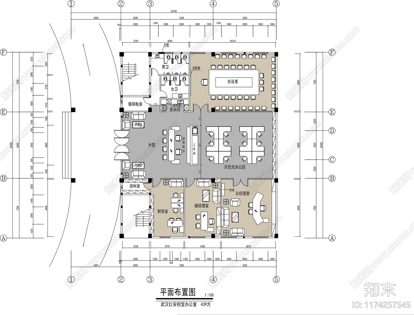 现代办公室cad施工图下载【ID:1174257545】