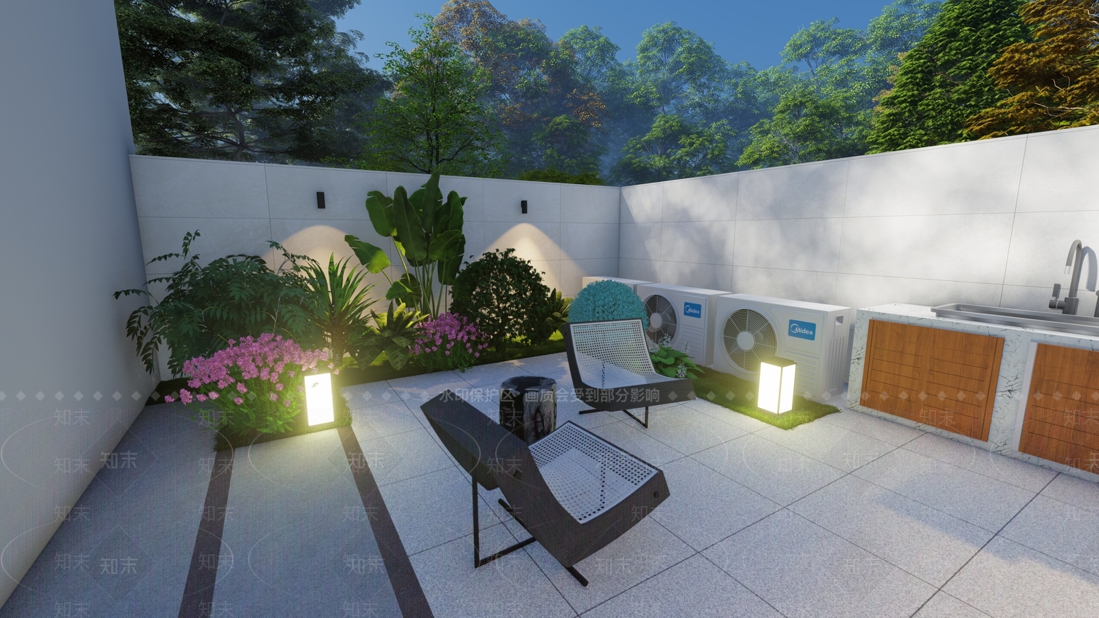 现代别墅庭院SU模型下载【ID:1174282710】
