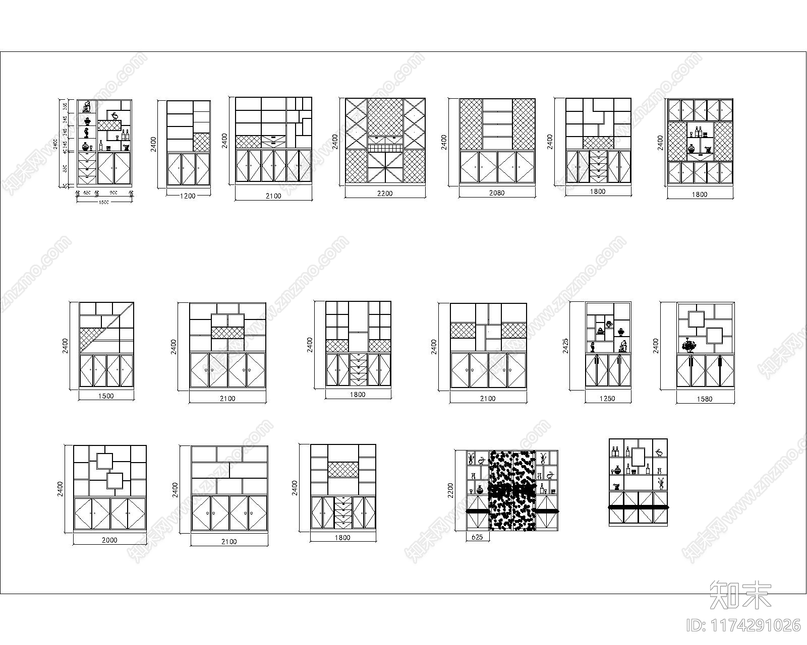 现代综合家具图库cad施工图下载【ID:1174291026】